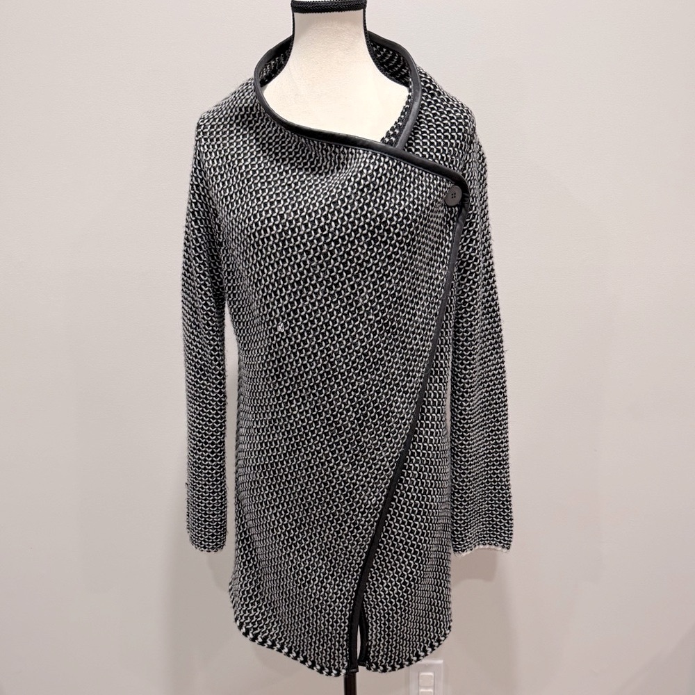 Chic Black & White Italian Asymmetrical Knit Jacket – Size M